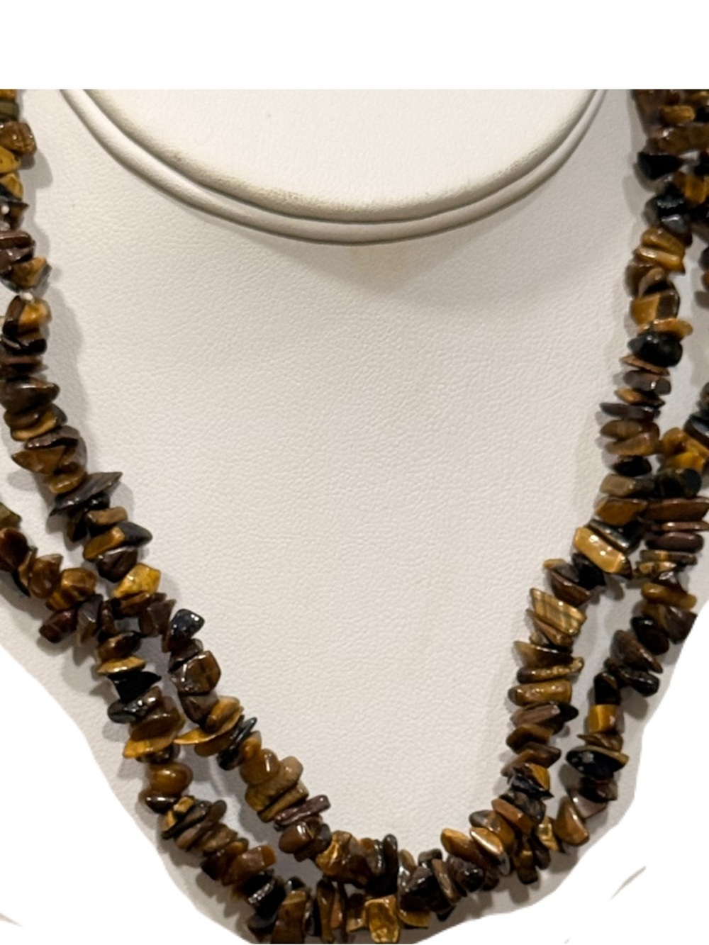 Tiger Eye Chip Beaded 17” Single Strand Long Necklace - Brown Black Tan NWT
